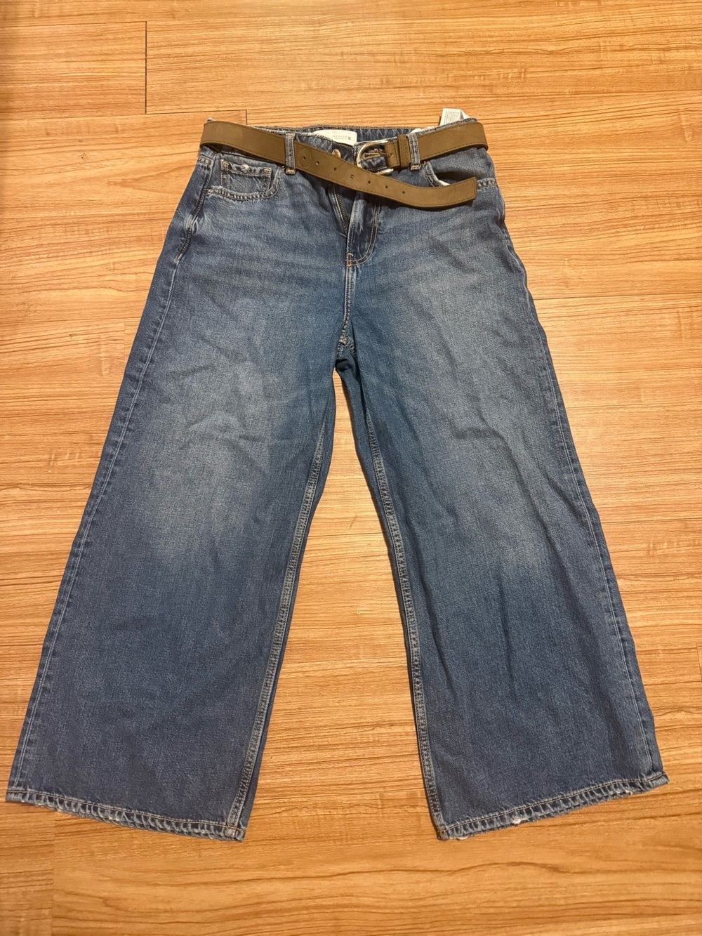 Zara Blue Cropped Wide-Leg Jeans